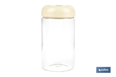 Cofan – Bote de Vidrio Borosilicato con Tapa Beige | 1 L | Cierre Hermético a Presión | Conservación de Alimentos